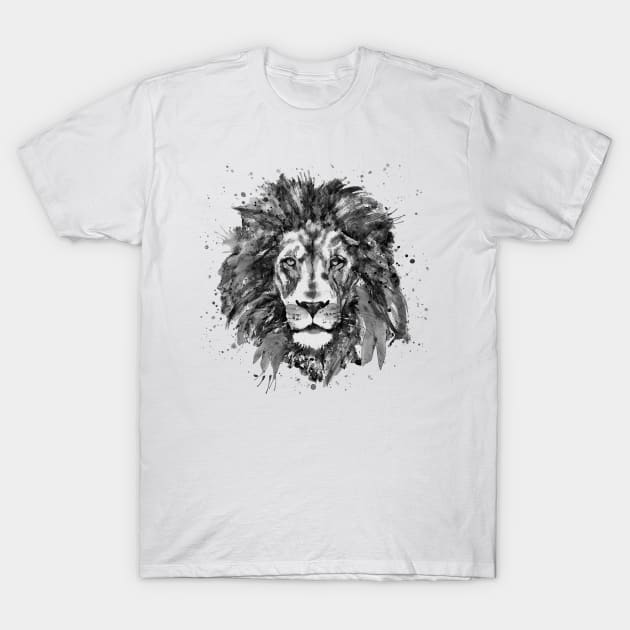 Watercolor Portrait - Black and White Painting of a Lion Head T-Shirt by Marian Voicu